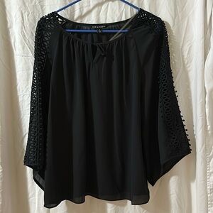 Black top, lace accent sleeves, size medium